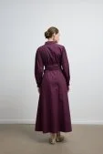 Belden Bağlamalı Poplin Elbise Burgonya - 5