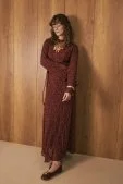 Biyeli Premium Dantel Elbise Bordo - 3