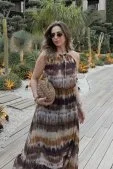 Boncuklu Batik Desen Bluz Kahve - 1