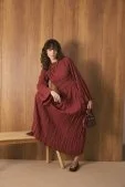 Crush Bel Detaylı Premium Elbise Bordo - 3