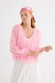 Fırfırlı Kimono Bluz Soft Pembe Soft Pembe