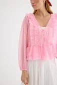 Fırfırlı Kimono Bluz Soft Pembe Soft Pembe