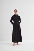 Gül Detaylı Zarif Elbise Siyah - 5