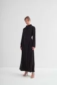 Gül Detaylı Zarif Elbise Siyah - 2
