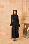 Helen Volanlı Saten Abiye Elbise Siyah - 2