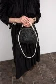 İncili Hasır Çanta Siyah - 2