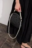 İncili Hasır Çanta Siyah - 3