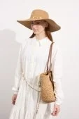 İncili Hasır Şapka Camel - 1