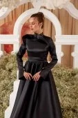 Limited Edition Tasarım Tafta Elbise Siyah - 3