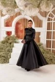 Limited Edition Tasarım Tafta Elbise Siyah - 1