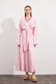 Mirella Kruvaze Bağlamalı Keten Elbise Pembe - 5