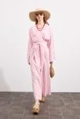 Mirella Kruvaze Bağlamalı Keten Elbise Pembe - 4