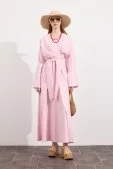Mirella Kruvaze Bağlamalı Keten Elbise Pembe - 1