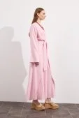 Mirella Kruvaze Bağlamalı Keten Elbise Pembe - 8
