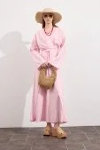 Mirella Kruvaze Bağlamalı Keten Elbise Pembe - 3