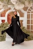 Omzu Büzgü Detaylı Saten Abiye Elbise Siyah - 5