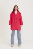 Oversize Kısa Kaşe Kaban Fuşya - 23