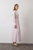 Pileli Kaplama Kemerli Elbise Soft Pembe - 2