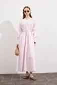 Pileli Kaplama Kemerli Elbise Soft Pembe - 3