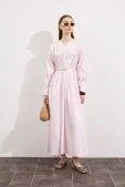 Pileli Kaplama Kemerli Elbise Soft Pembe - 4