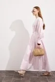 Pileli Kaplama Kemerli Elbise Soft Pembe - 5