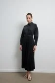 Pilili Poplin Elbise Siyah - 1