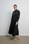 Pilili Poplin Elbise Siyah - 6