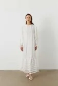 Şeritli Shine Dress Beyaz - 3