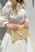 Sole Hasır Clutch Çanta Bej Bej