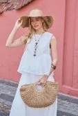 Summer Nakışlı Hasır Şapka Camel Camel