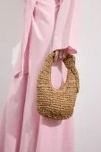 Taşlı Hasır Çanta Camel Camel