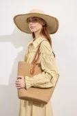Taşlı Hasır Tote Çanta Camel - 6