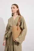 Taşlı Hasır Tote Çanta Camel - 3