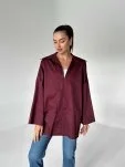 V Kesim Polo Yaka Poplin Gömlek Bordo - 1