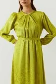 Yaka Detaylı Jakar Elbise Olive Yeşil - 2