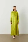 Yaka Detaylı Jakar Elbise Olive Yeşil - 4