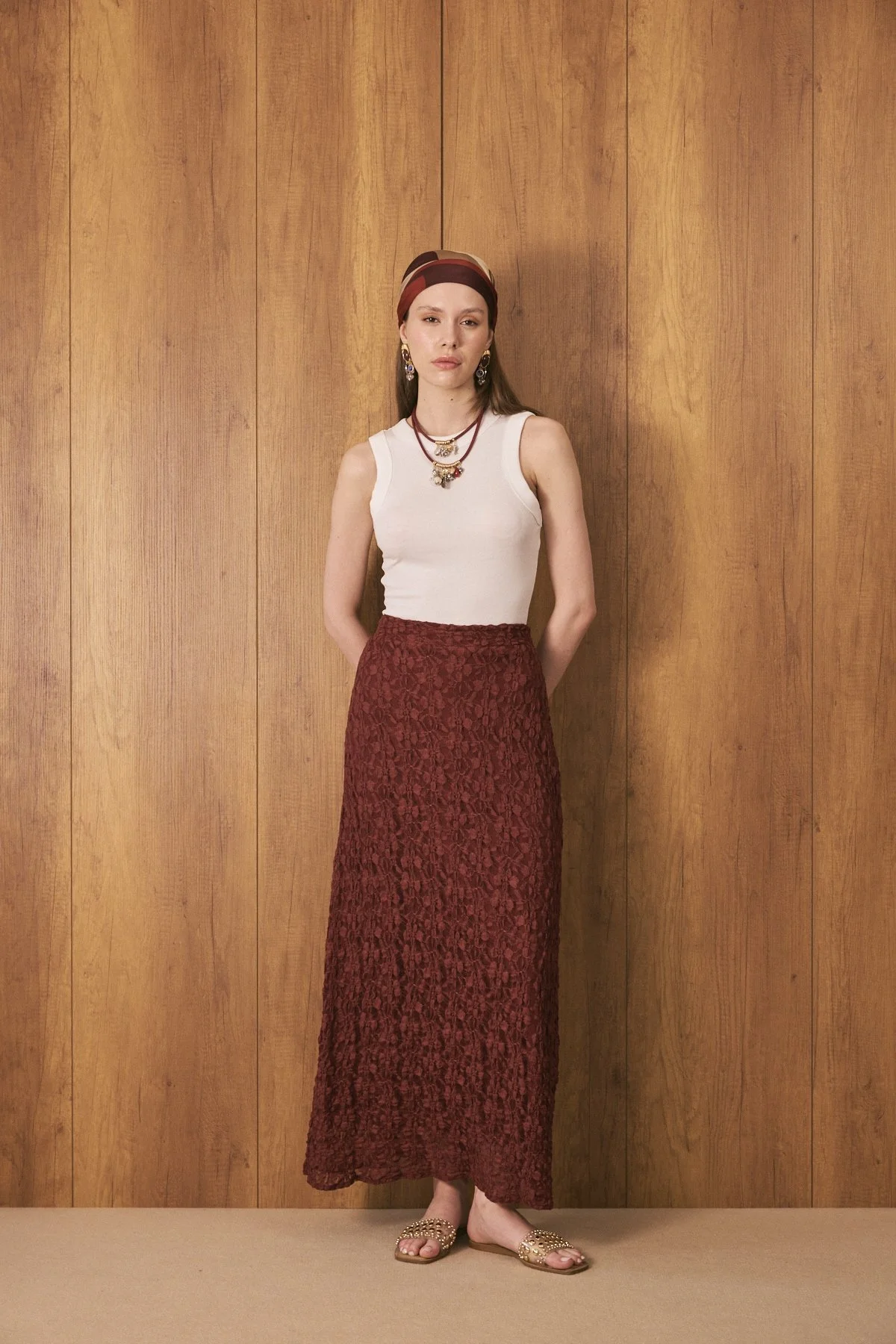 A Kesim Dantel Etek Bordo - 3