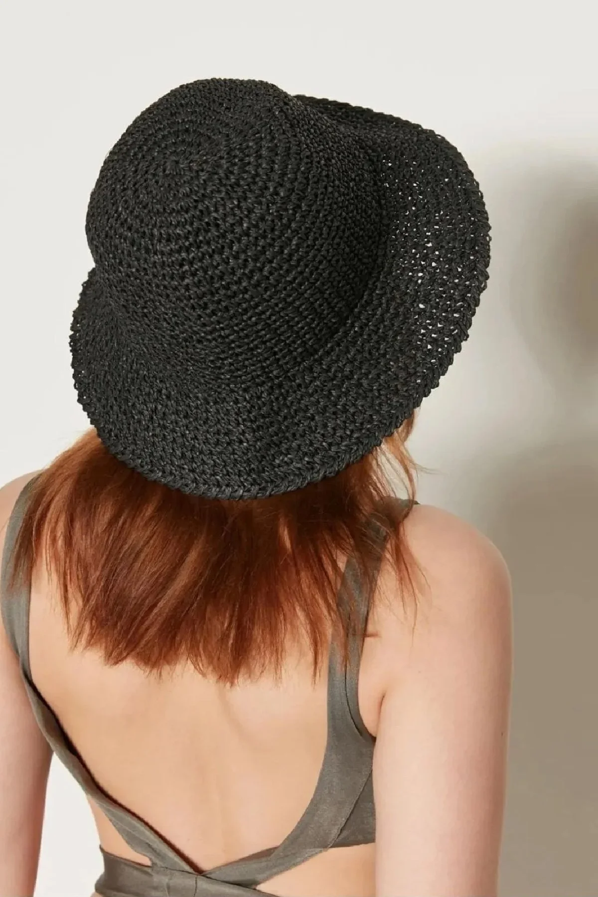 Basic Örgü Bucket Hasır Şapka Siyah - 1