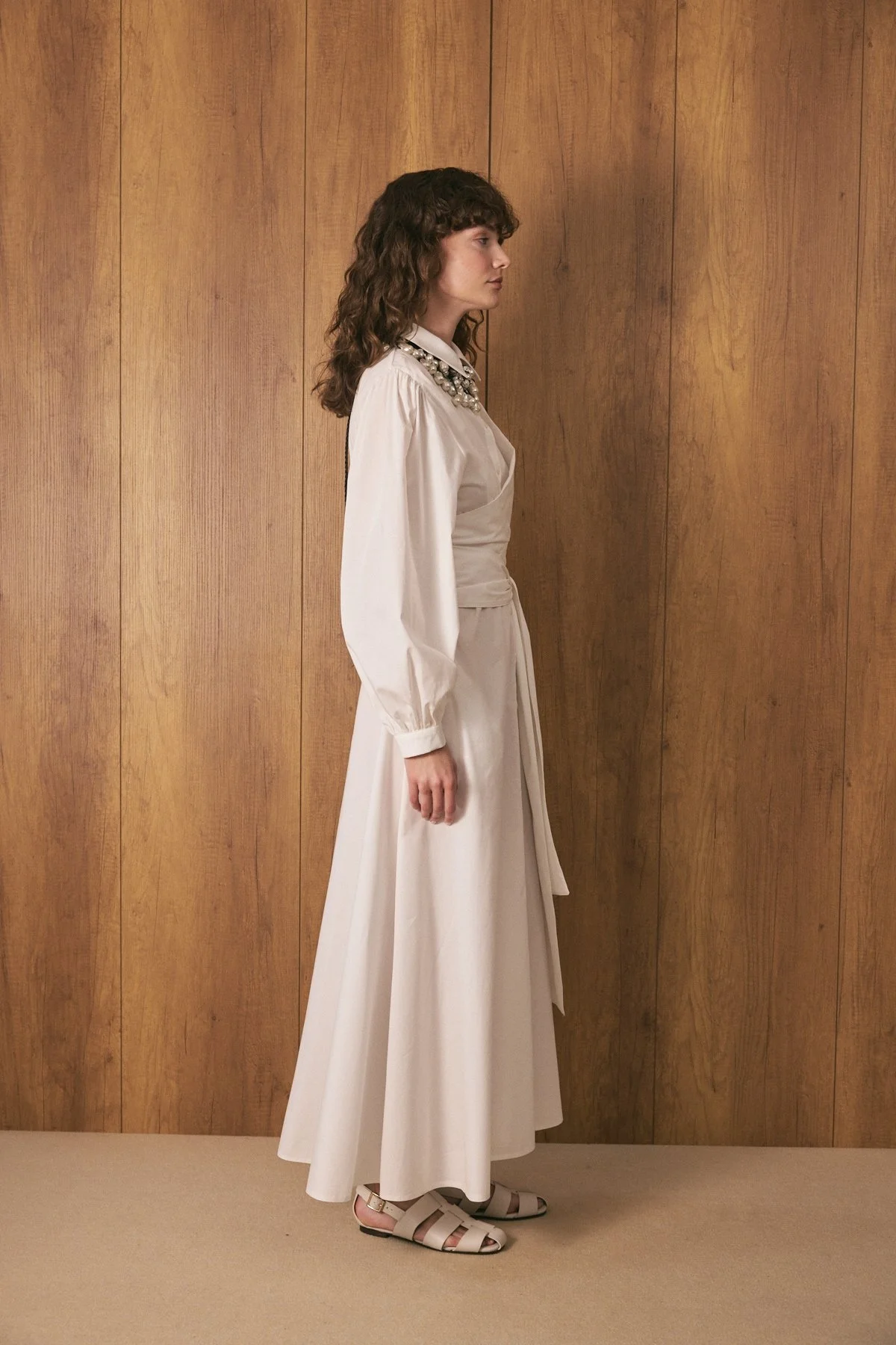 Belden Bağlamalı Poplin Elbise Beyaz - 5