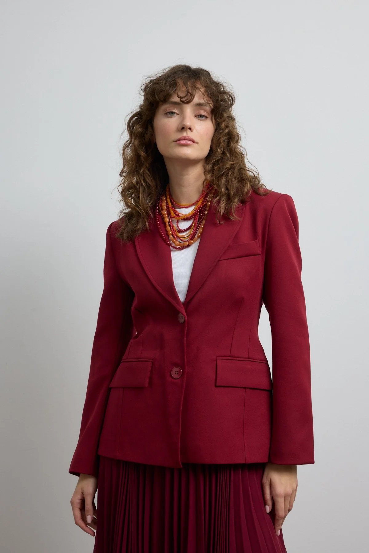 Belden Oturtmalı Premium Blazer Ceket Bordo - 1