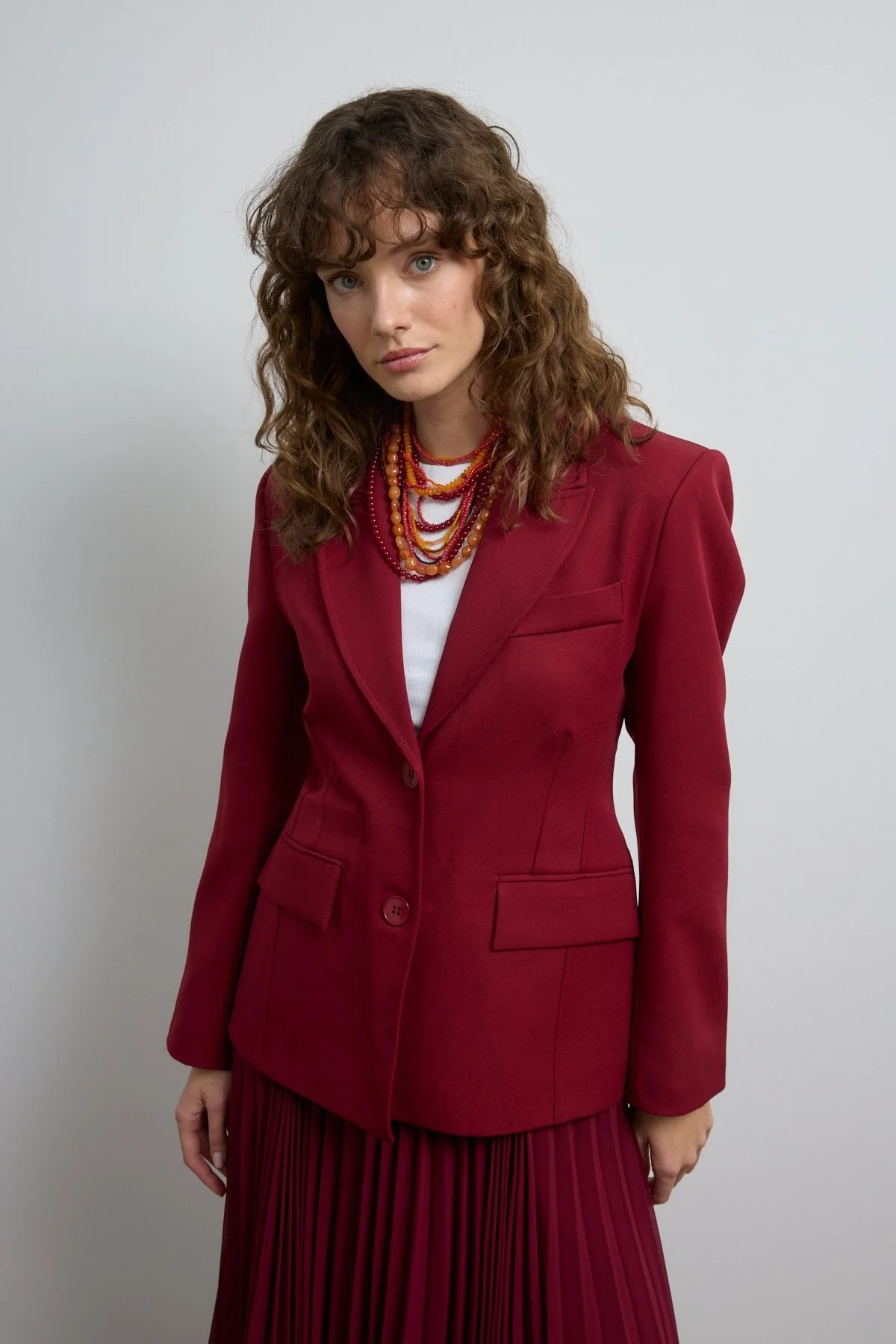 Belden Oturtmalı Premium Blazer Ceket Bordo - 3