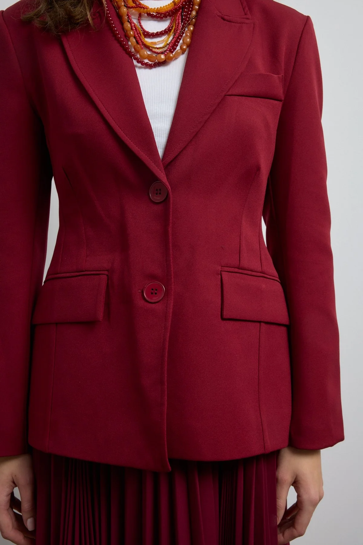 Belden Oturtmalı Premium Blazer Ceket Bordo - 4