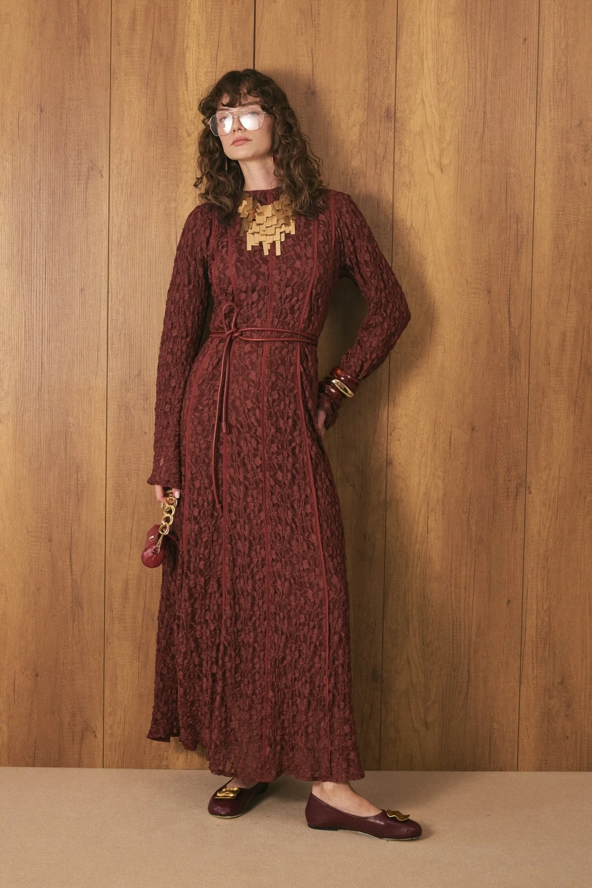 Biyeli Premium Dantel Elbise Bordo - 1
