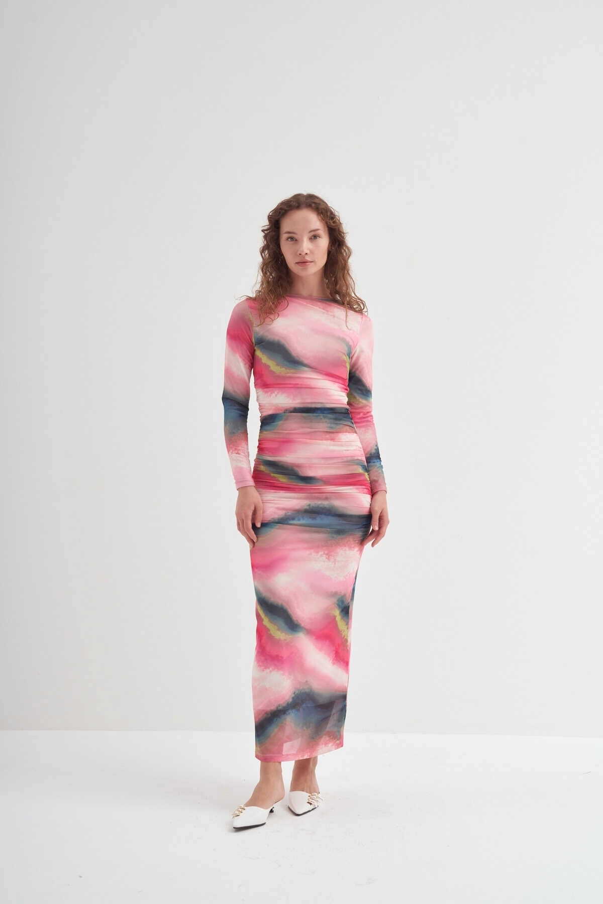Büzgülü Tül Elbise Pembe - 4