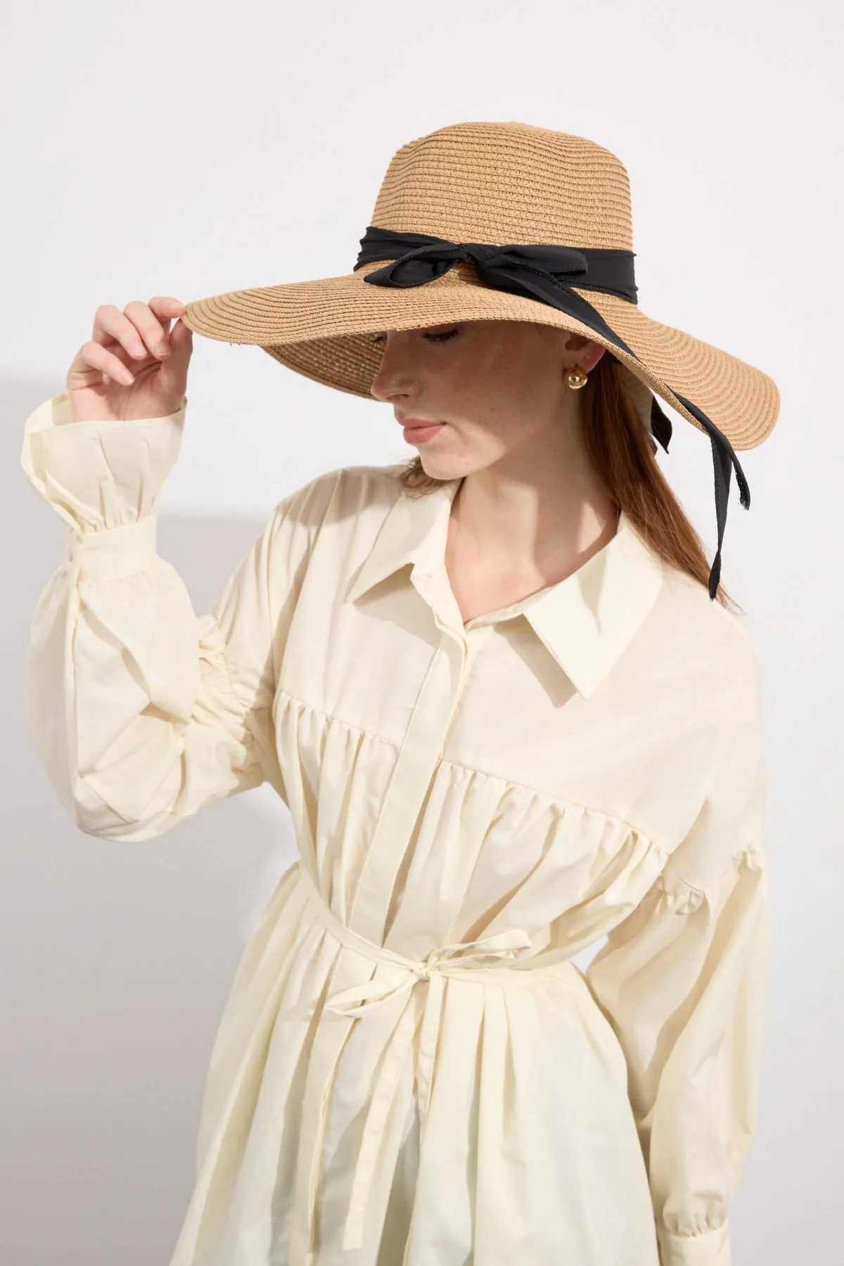Fularlı Hasır Şapka Camel - 1