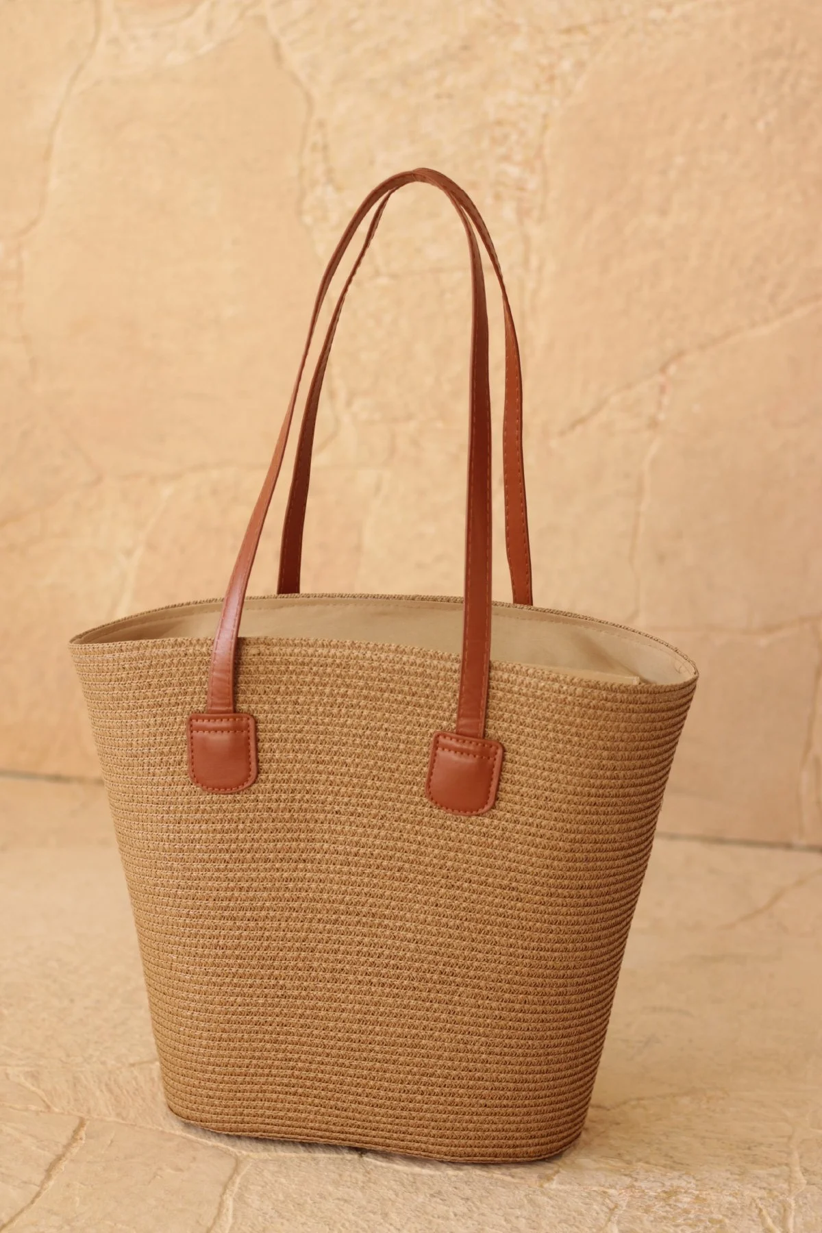 Hasır Tote Çanta Camel - 2