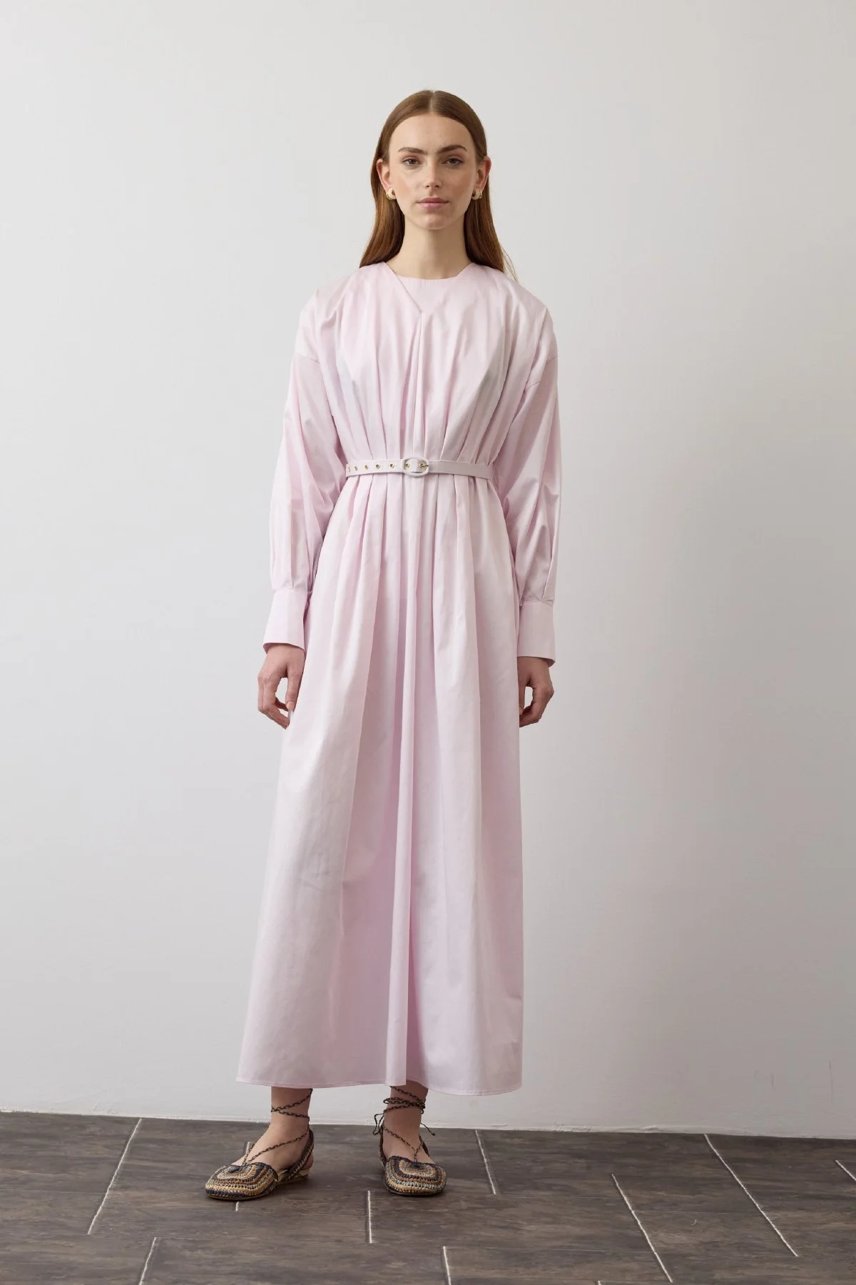 Pileli Kaplama Kemerli Elbise Soft Pembe - 9