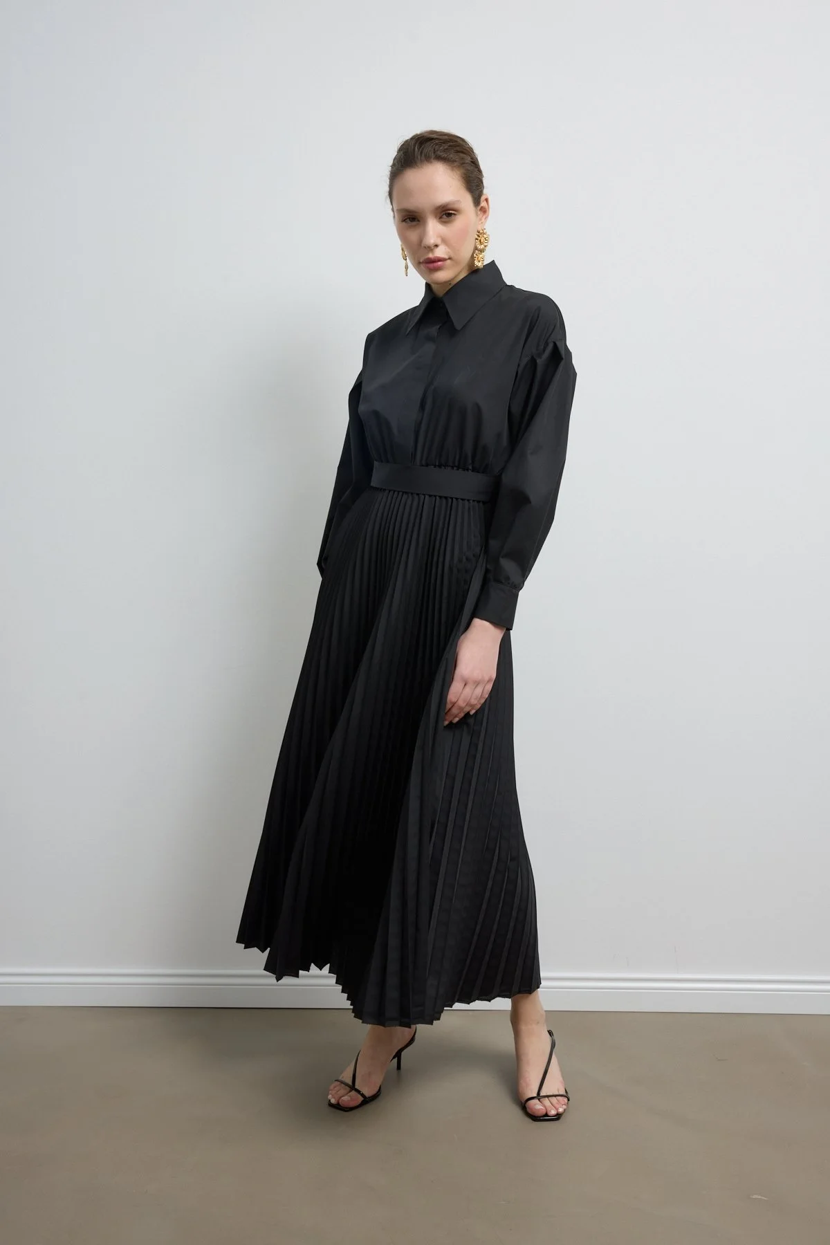 Pilili Poplin Elbise Siyah - 6