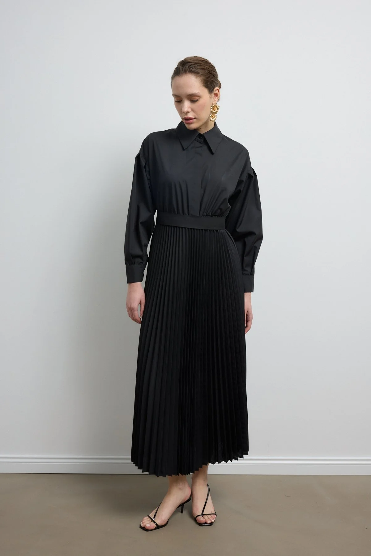 Pilili Poplin Elbise Siyah - 4