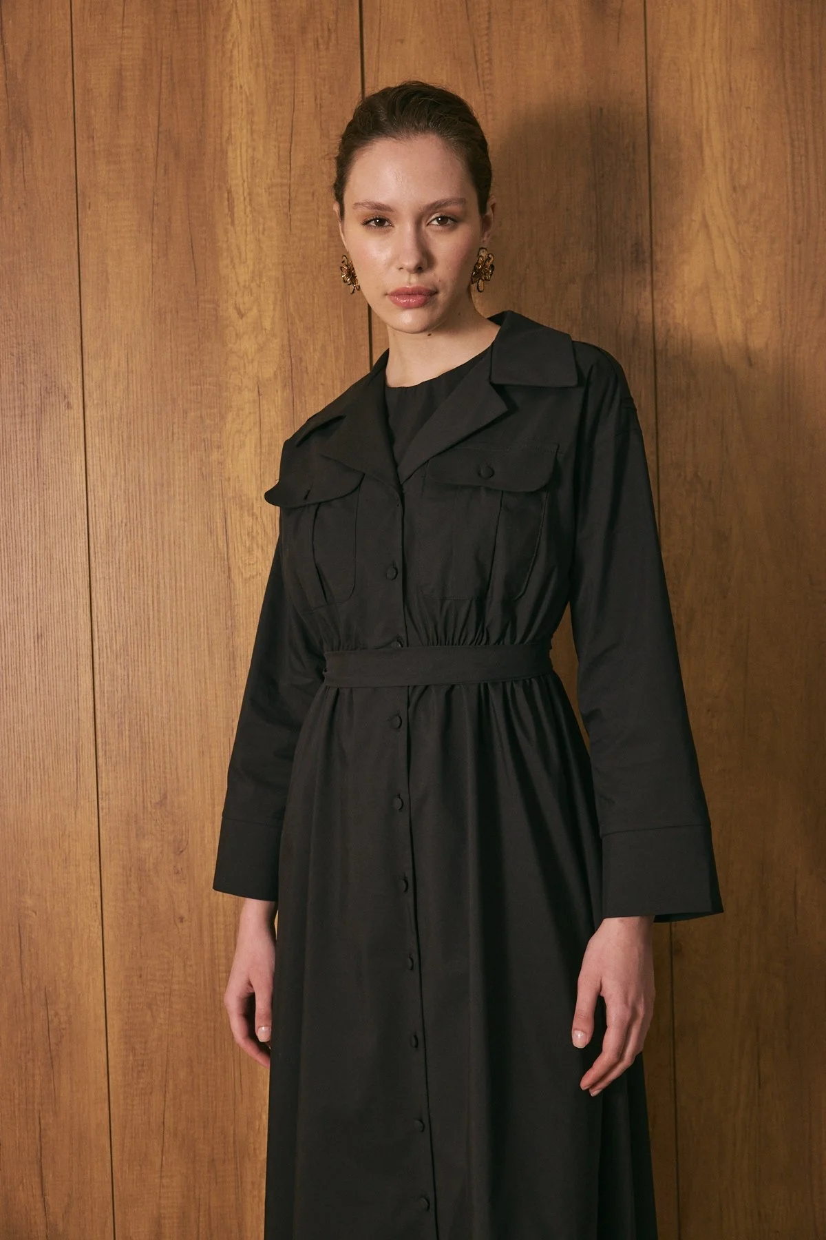 Poplin Trenç Elbise Siyah - 3